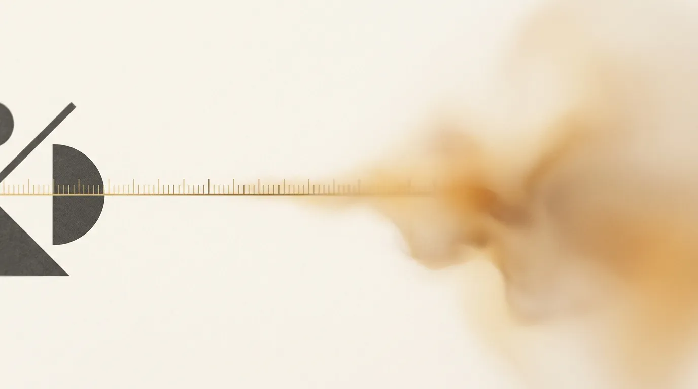 A precise golden measuring line with calibrated tick marks running from the left, dissolving midway into soft formless amber mist